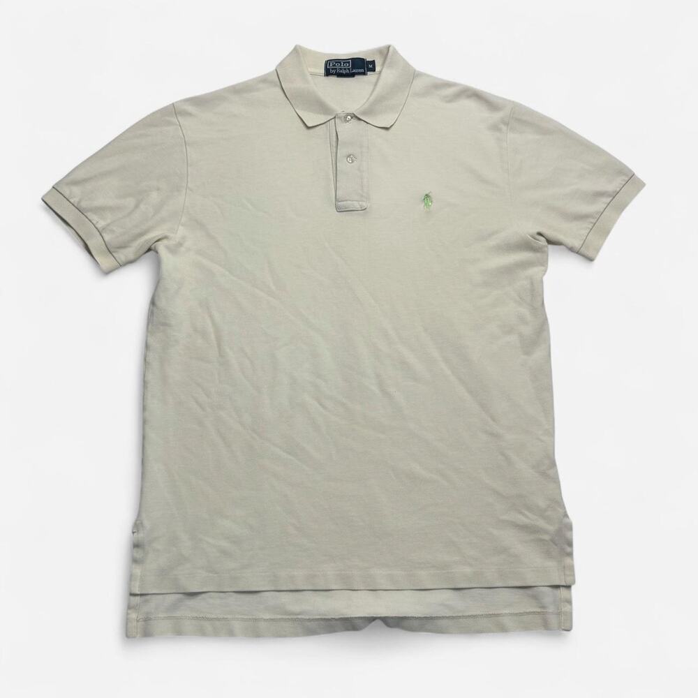 Polo by Ralph Lauren Cream Pique Polo Shirt Green Pony Logo Men’s Medium M